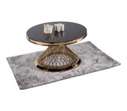 Bàn decor mặt kính chân mạ vàng B16