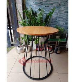 Bàn tròn cafe mặt gỗ chân lồng sắt BS82