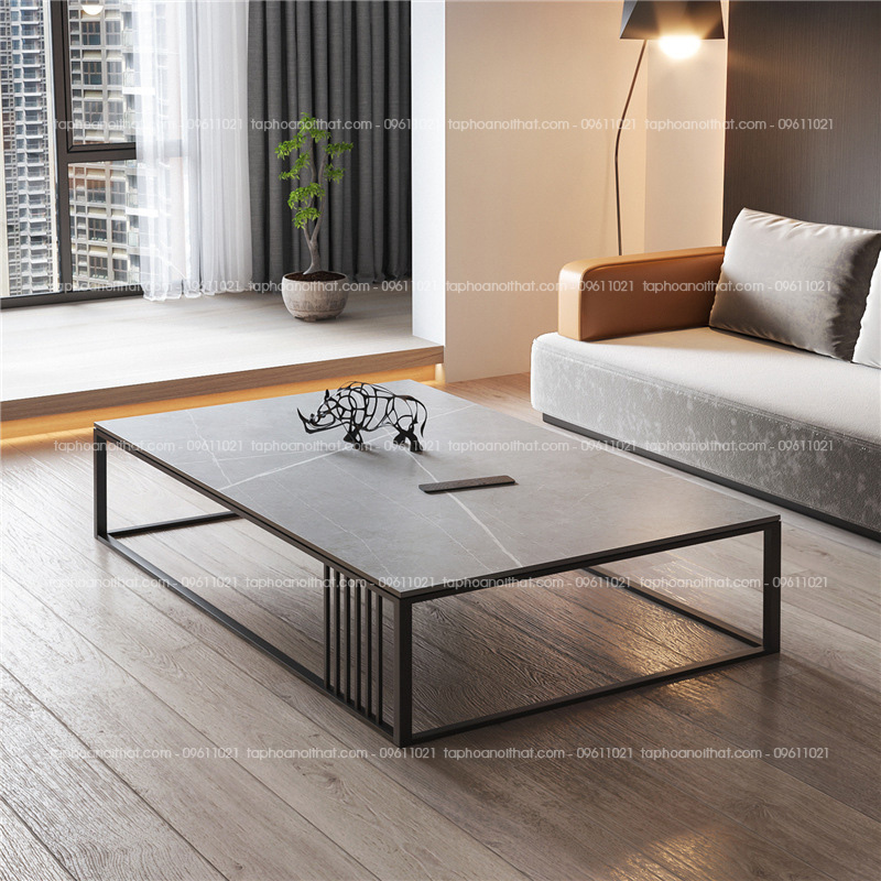 Bàn sofa chữ nhật 1m2 1m4 mặt đá khung thép BM20