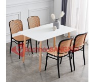 Bộ bàn ăn bàn 1m2 màu trắng ghế nhựa giả mây 237