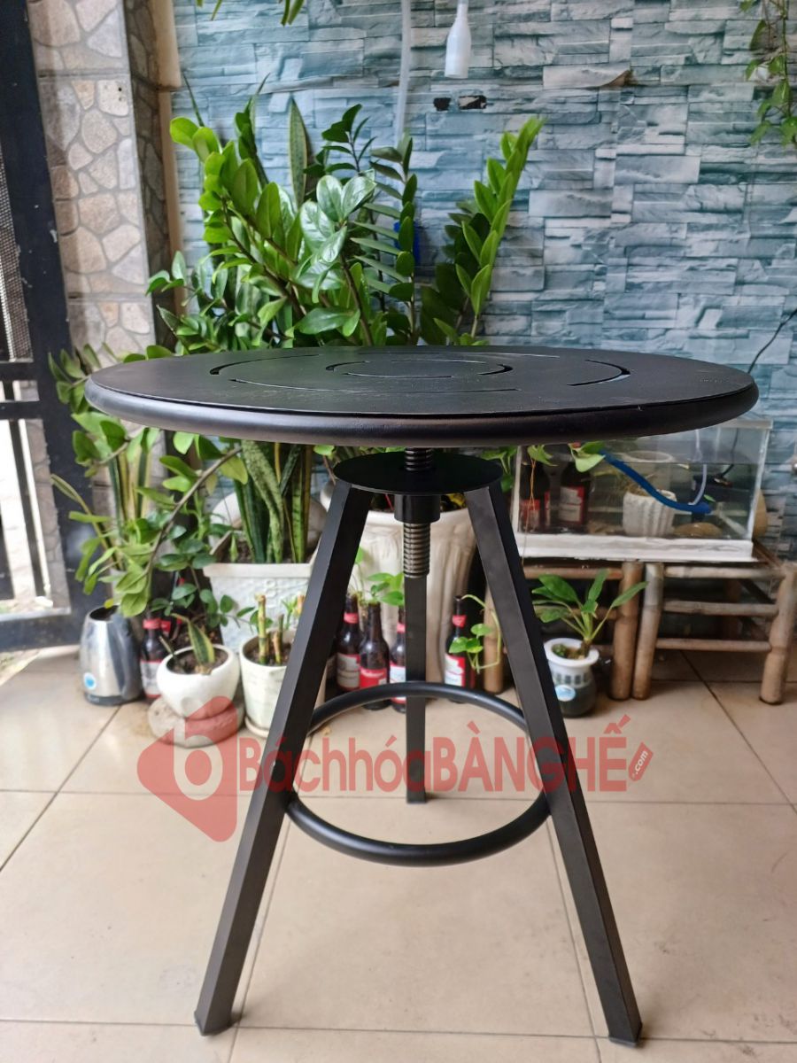 Bàn tròn cafe decor mặt tôn xoay nâng hạ chiều cao