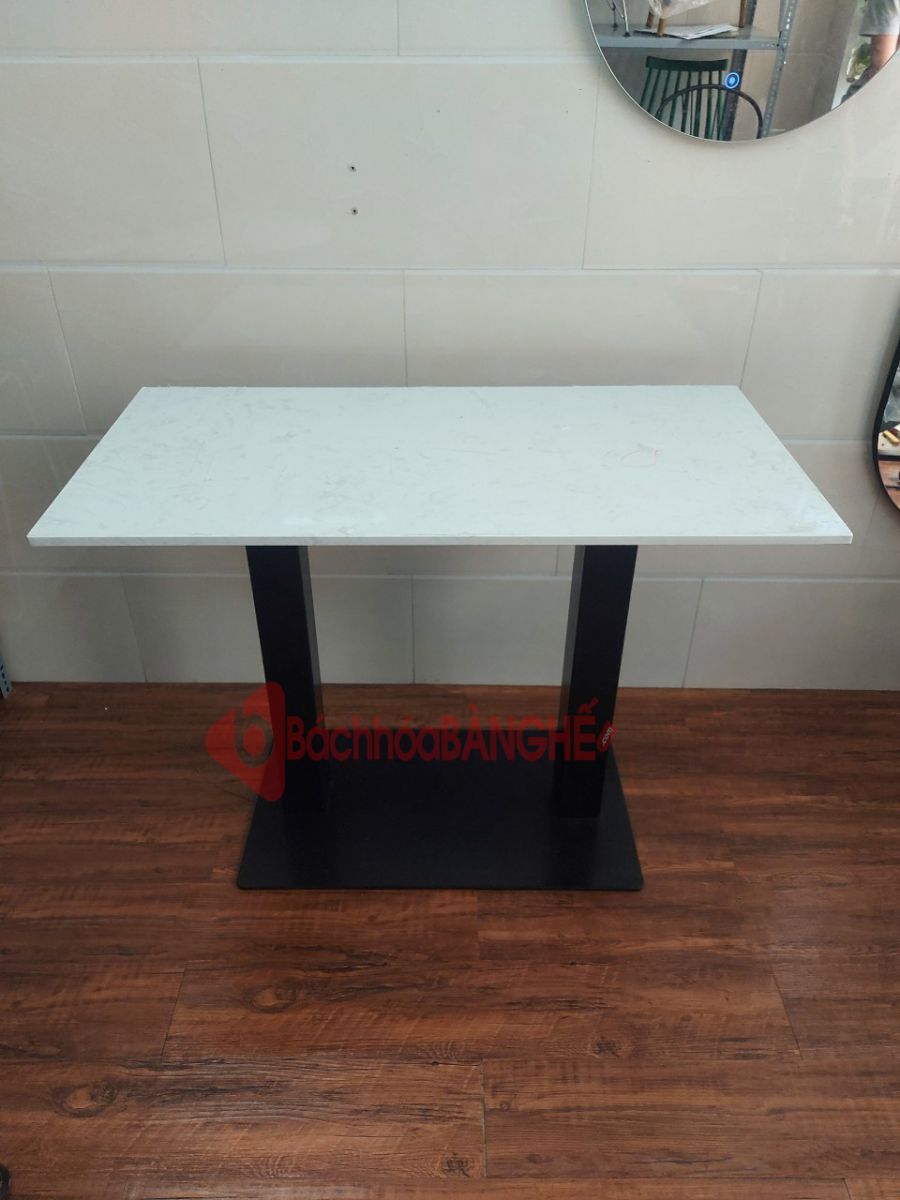 Bàn ăn, bàn cafe mặt đá chân sắt trụ đôi BS66