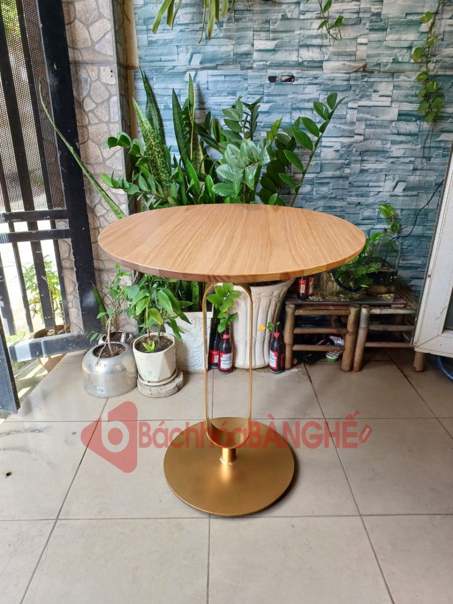 Bàn tròn decor mặt gỗ chân màu đồng BS71