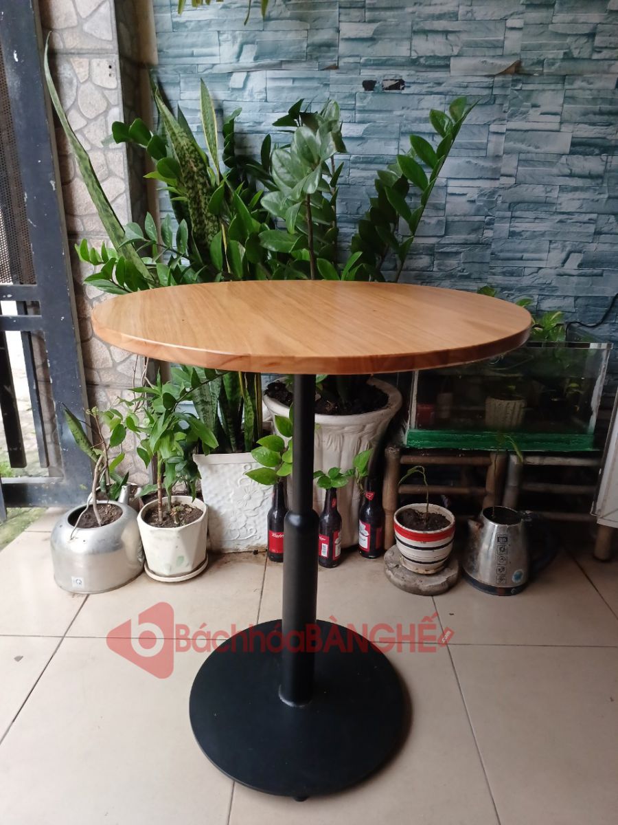 Bàn tròn cafe mặt gỗ chân sắt decor BS75