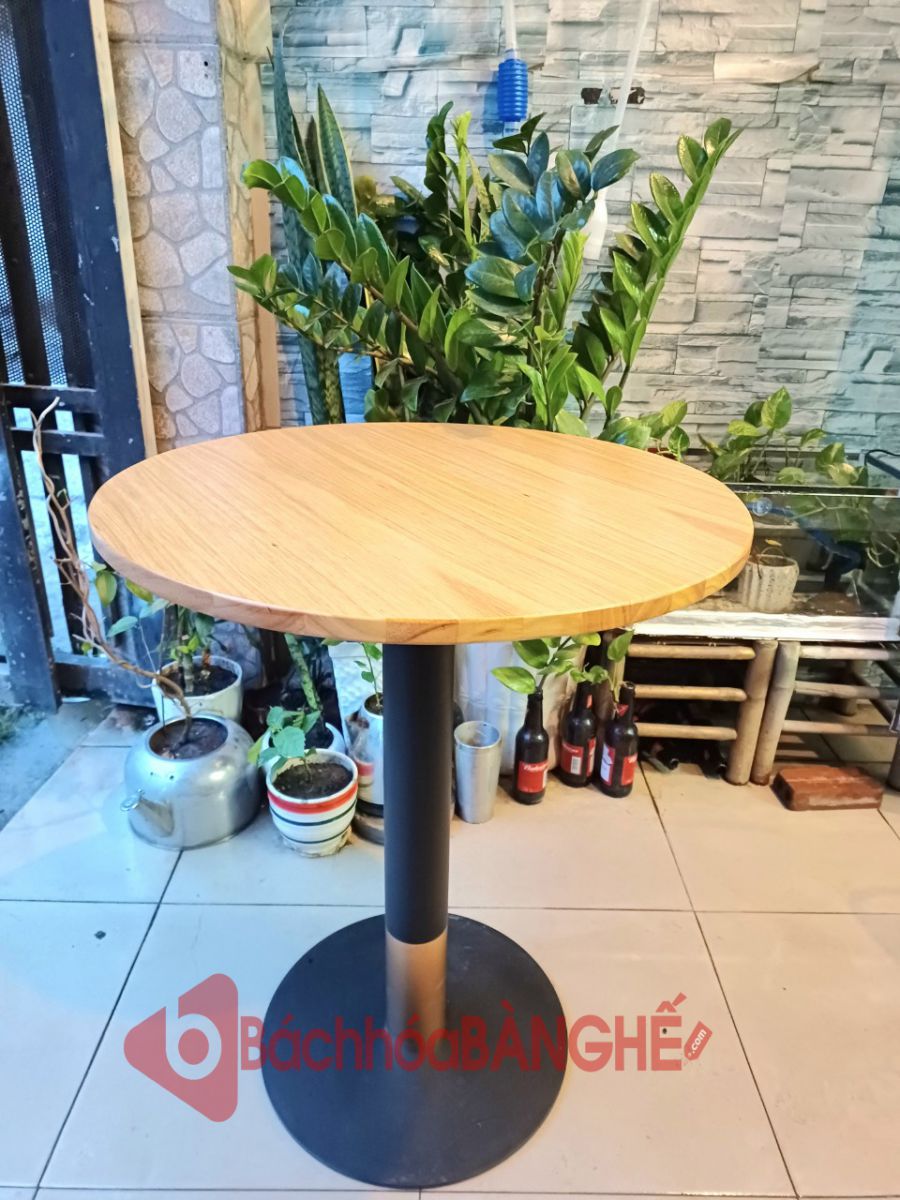 Bàn tròn cafe mặt gỗ chân sắt BS81