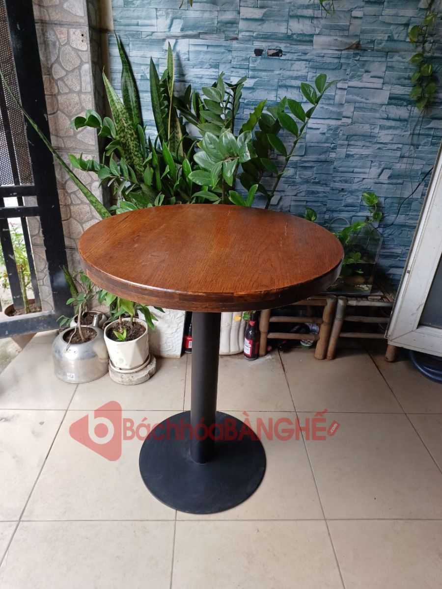 Bàn tròn cafe mặt gỗ chân sắt BS55