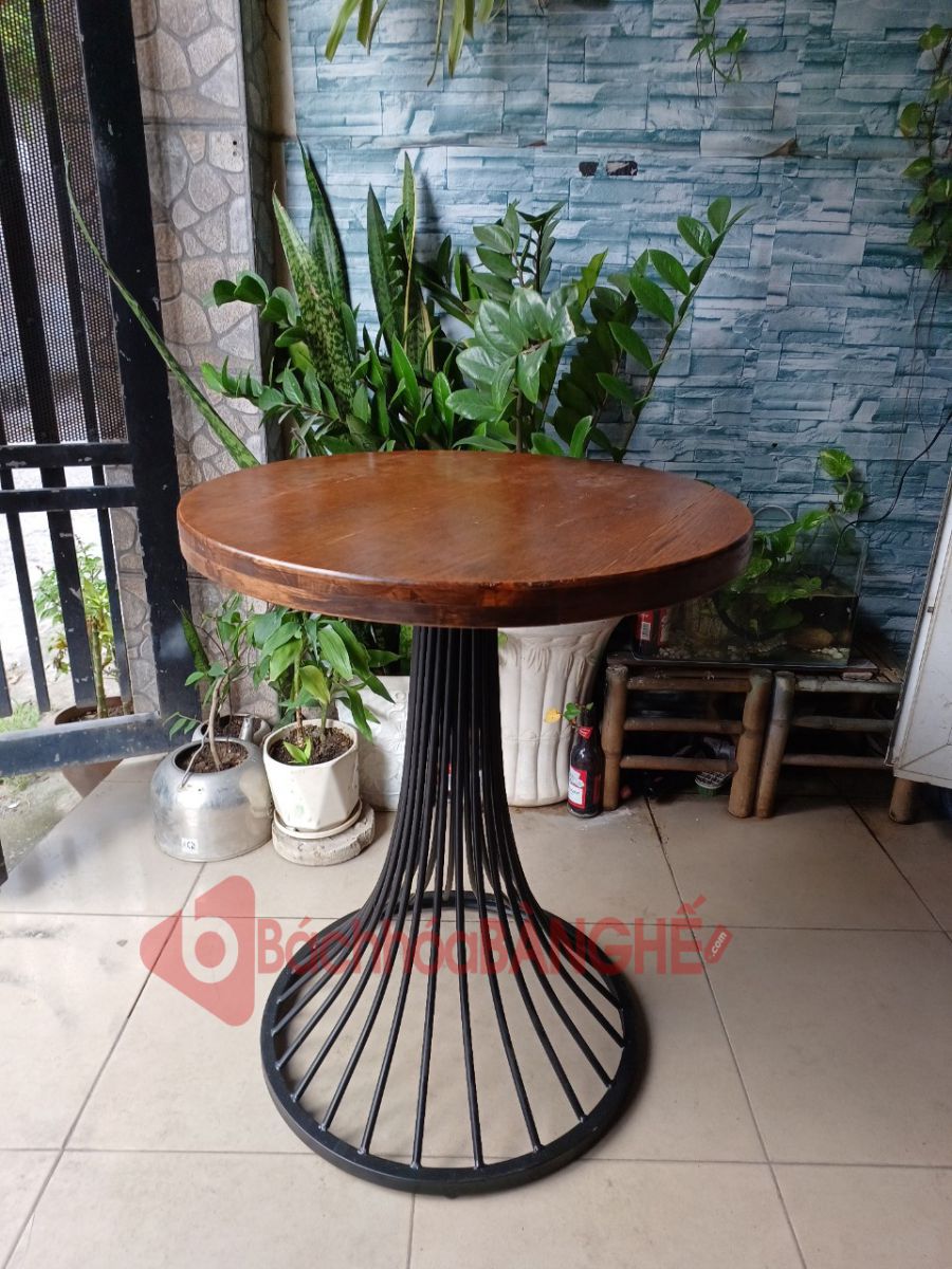 Bàn tròn cafe mặt gỗ chân nôm sắt BS56