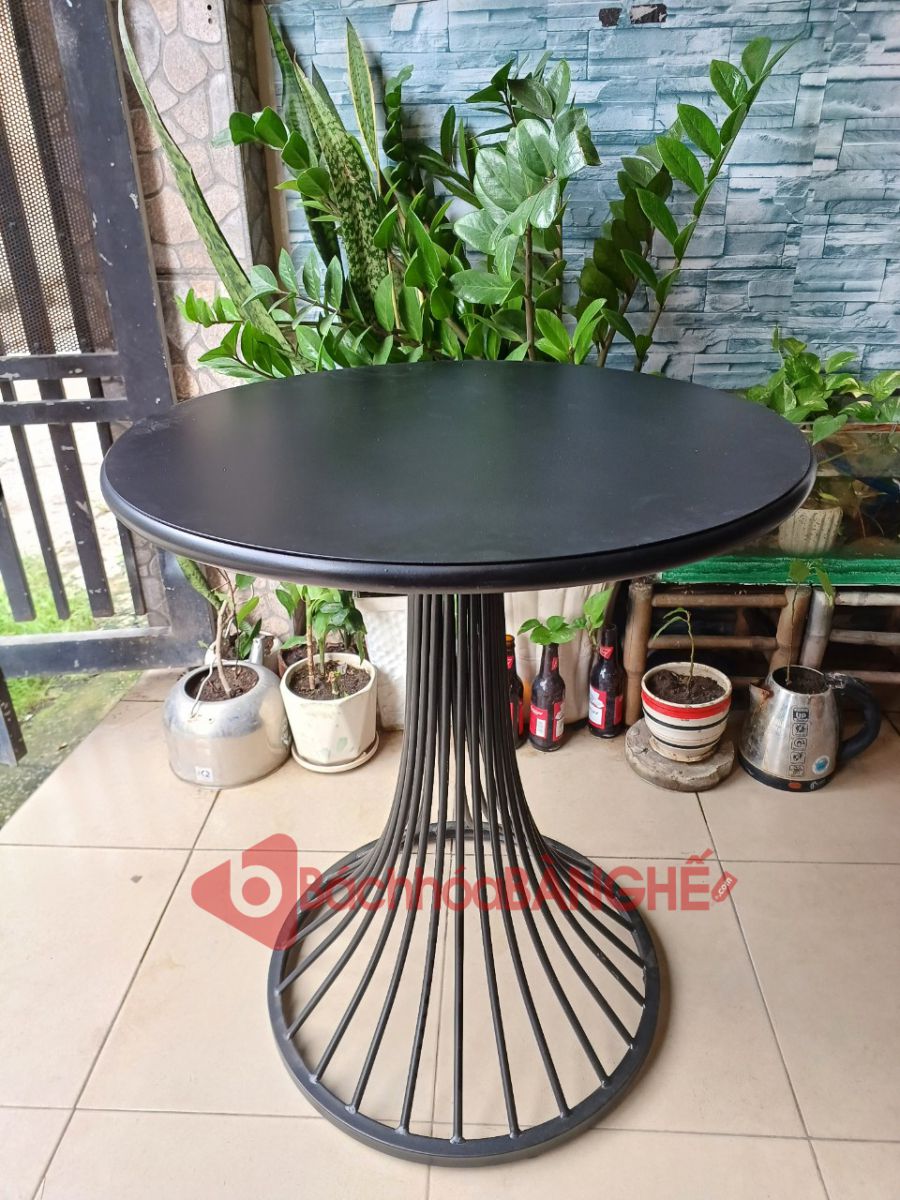 Bàn tròn decor mặt thép chân nôm BS89