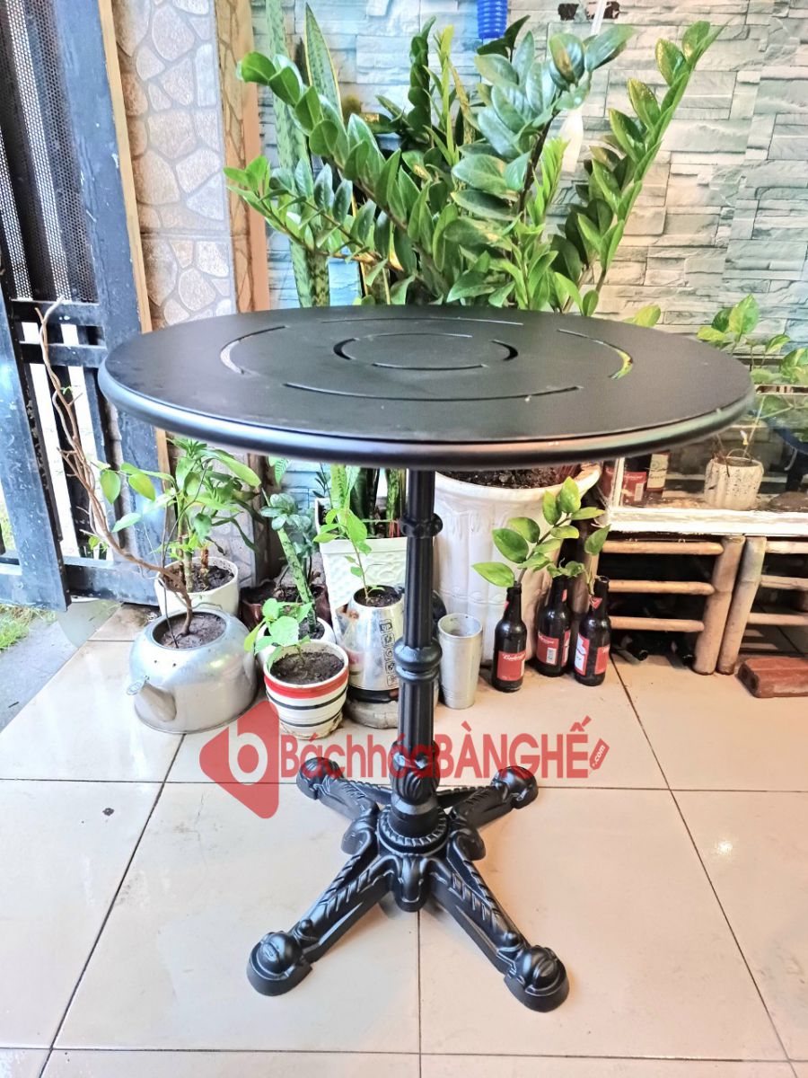 Bàn tròn cafe decor mặt tôn chân gang BS90