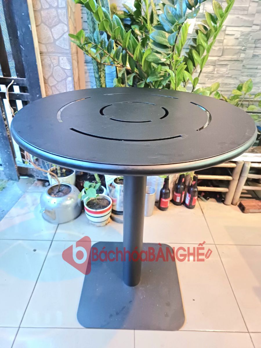 Bàn tròn cafe decor mặt tôn chân trụ đế vuông BS94