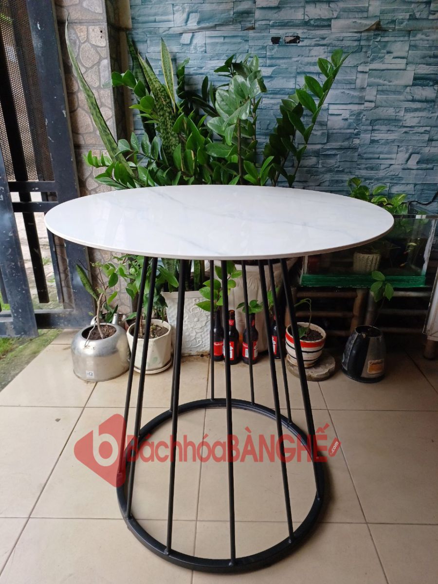 Bàn tròn cafe mặt đá chân lồng sắt BS96