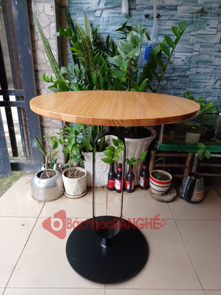 Bàn tròn cafe chân sắt decor mặt gỗ BS98