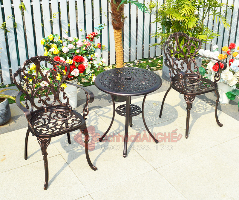 Bộ bàn ghế cafe sân vườn sân thượng hồ bơi nhôm đúc 175