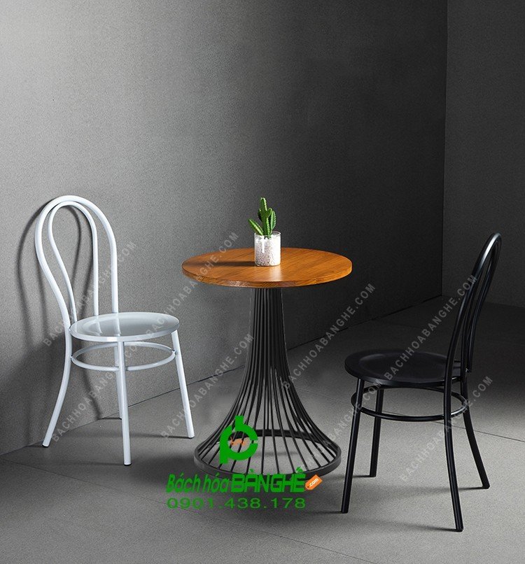 Bộ bàn ghế cafe decor ghế sắt bàn chân nôm mặt gỗ 97