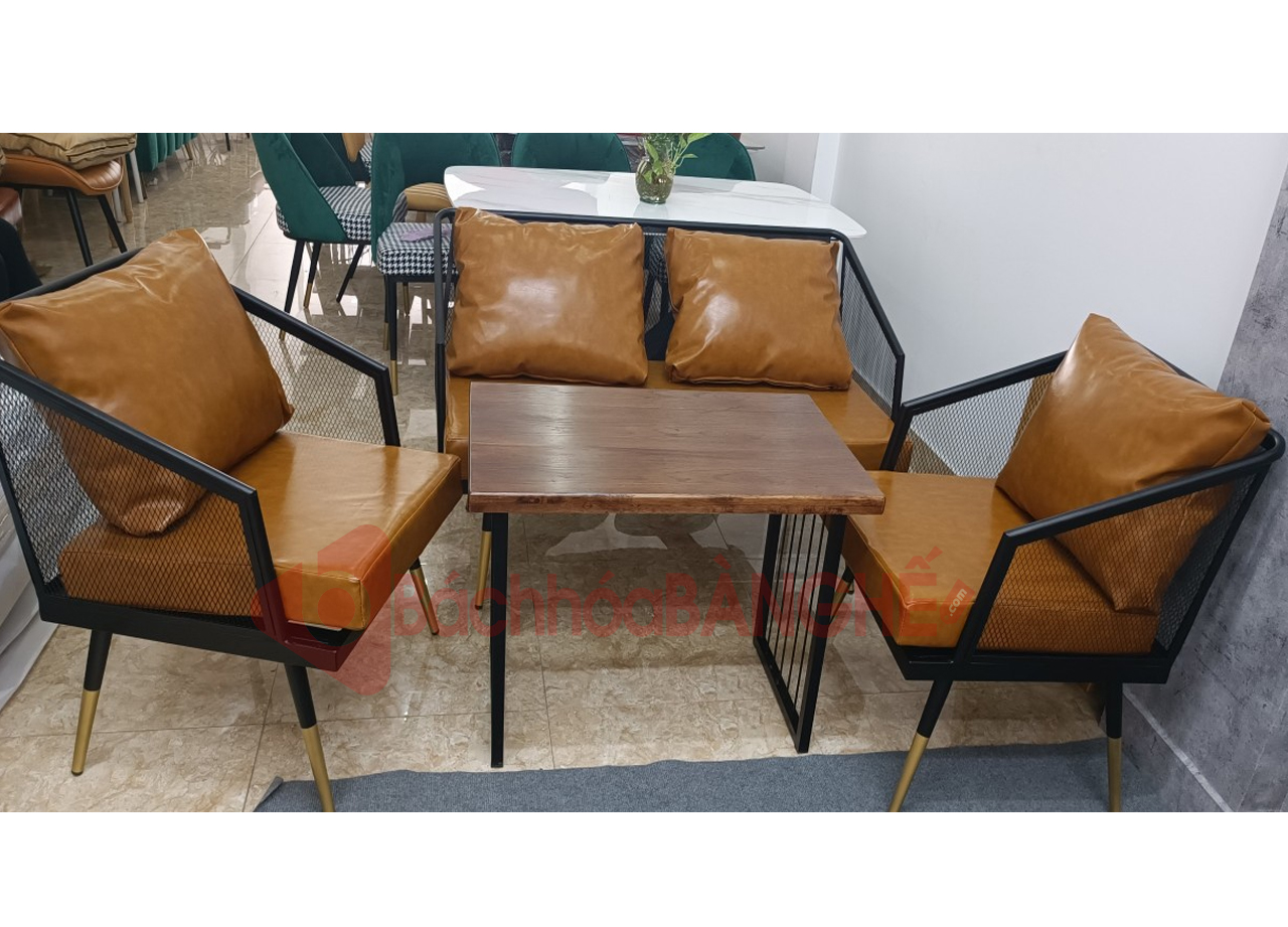 Bộ bàn ghế sofa sắt nệm cho quán cafe 114